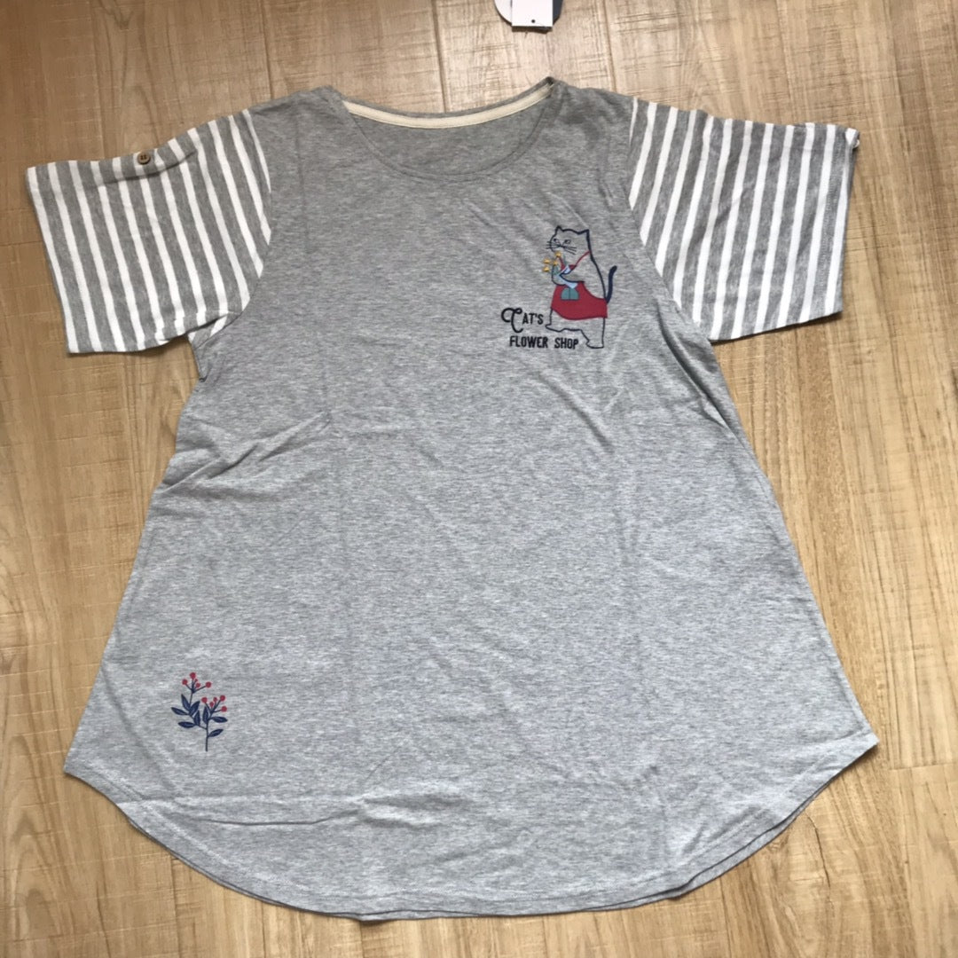 日本原單KUSUGURU品牌新款純棉居家服棉T中長款｜麻灰色／單一尺寸