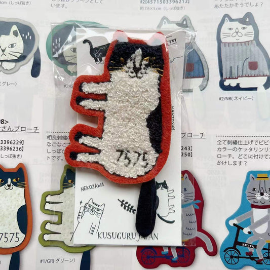 日本Kusuguru刺繡貓咪卡通刺繡胸針毛氈別針包包衣服掛飾吊飾926｜Nagono橘色5598-1