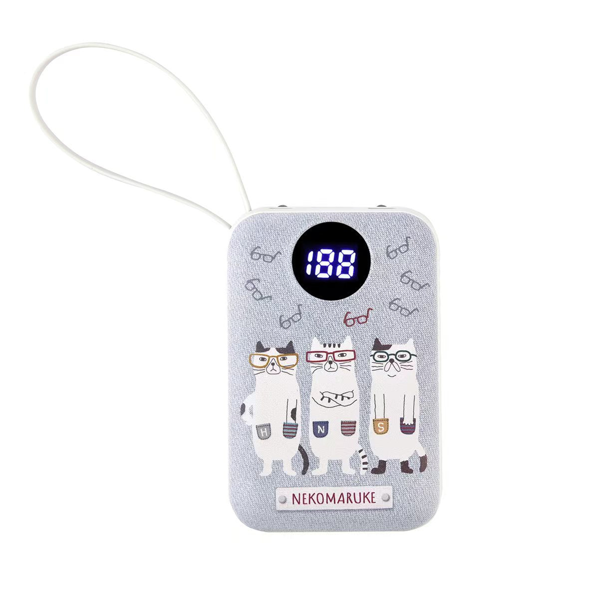 日本kusuguru貓咪圖案行動電源行動電源5000 mAh膠囊10000 mAh319｜眼鏡貓藍8101／10000 mAh