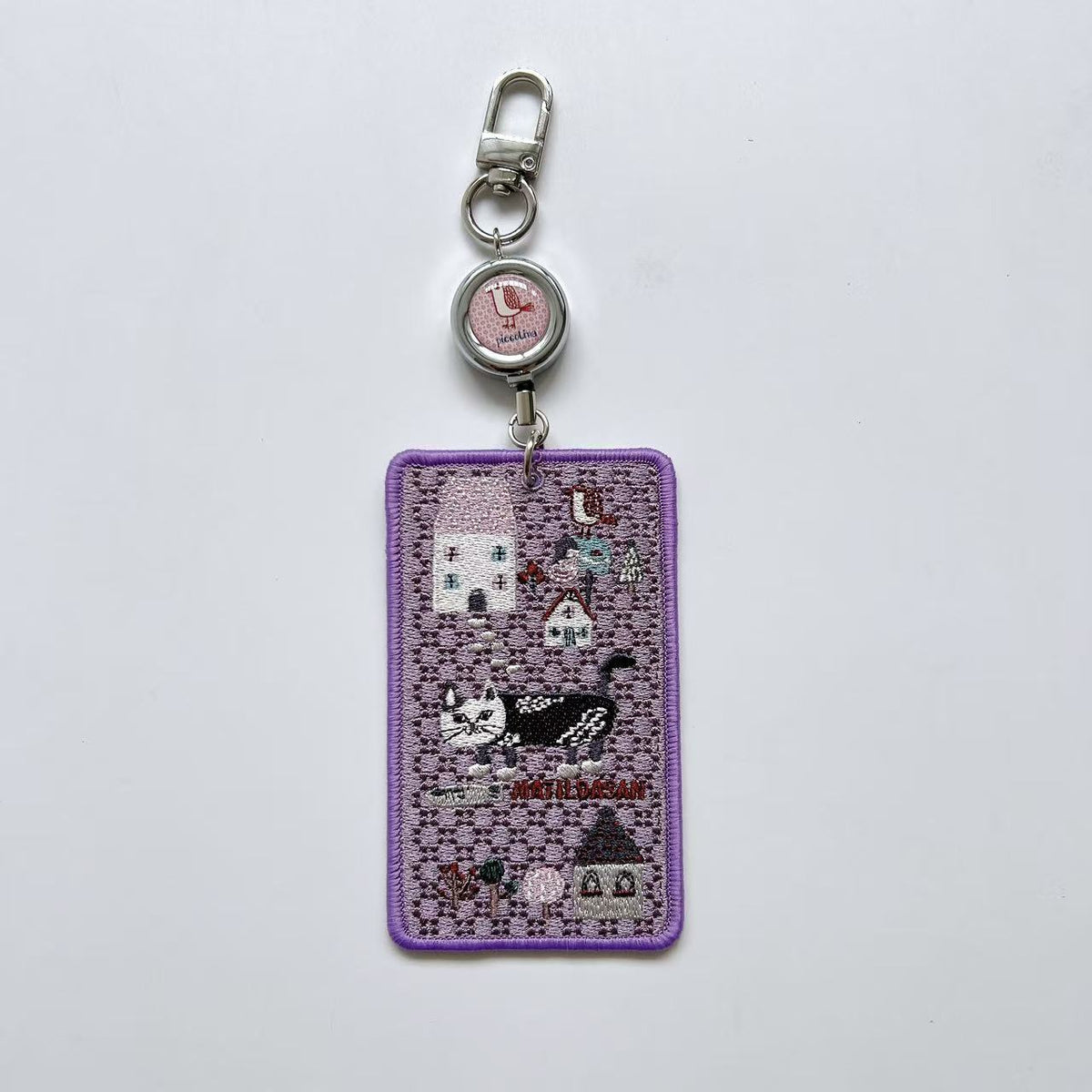 Kusuguru正品重工刺繡貓咪法鬥卡套IC卡套悠遊卡套掛飾卡通｜爬貓茄紫9424-2