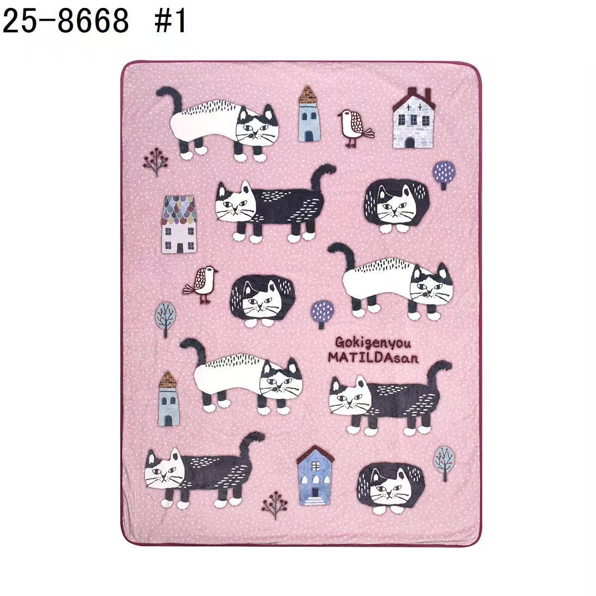 日本Kusuguru正品法蘭絨毯子保暖舒適單人被蓋毯卡通419 420 423｜爬貓粉色8668-1