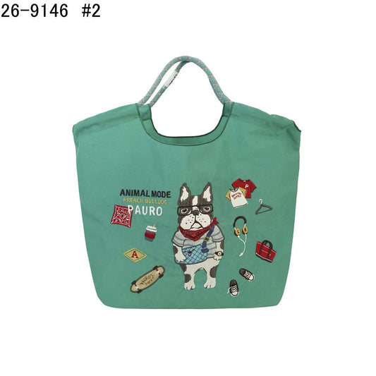 日本Kusuguru正品重工刺繡貓肩背包手提包手提包防塵防潑水507509｜保羅草綠9146-2
