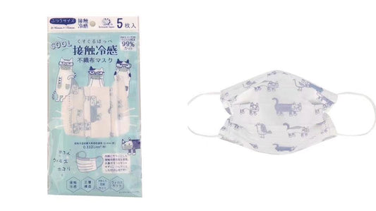 日本新款拋棄式防護口罩涼感平面掛耳成人防護花粉PM2.5印花｜爬貓藍色2245-2