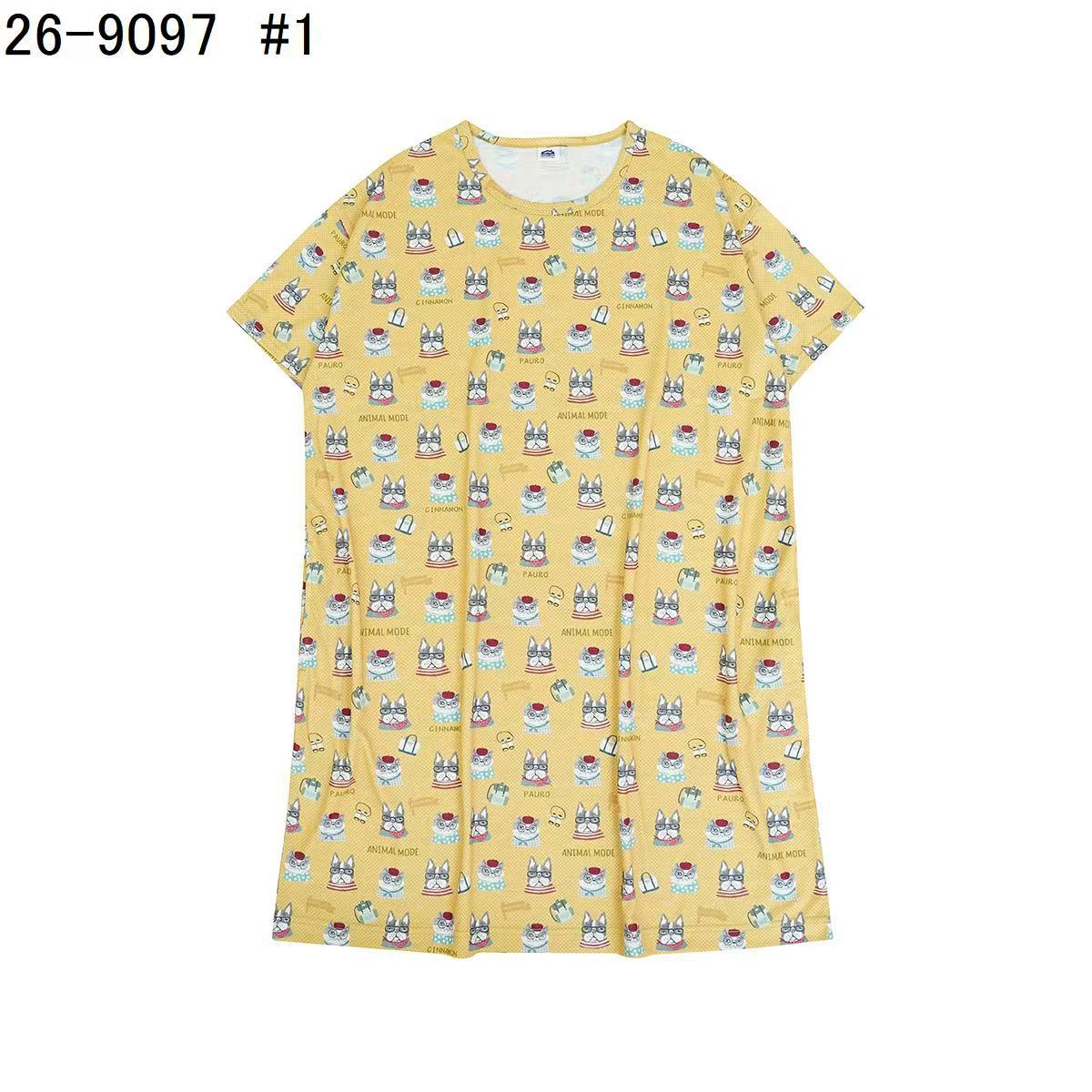 日本Kusuguru正品印花居家服睡裙套裝短袖短褲天竺棉卡通519｜露西保羅黃9097-1／單一尺寸
