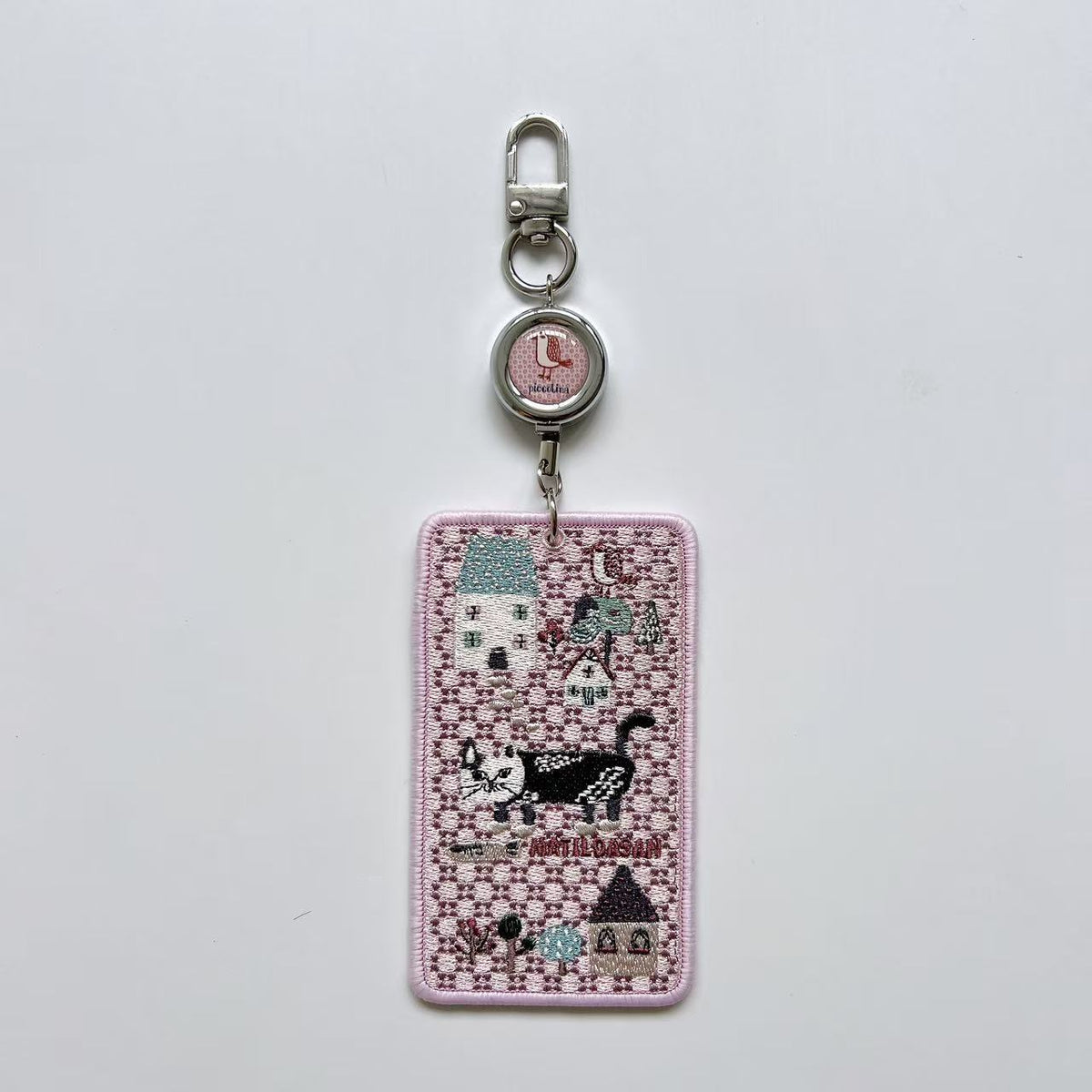 Kusuguru正品重工刺繡貓咪法鬥卡套IC卡套悠遊卡套掛飾卡通｜爬貓粉色9424-1