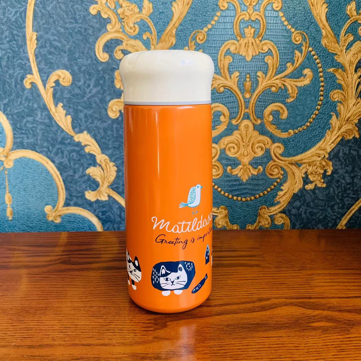 日本新款KUSUGURU保溫杯保冷杯搖搖暖手杯304不鏽鋼卡通320 ml｜爬貓橘色4036-1／320 ml