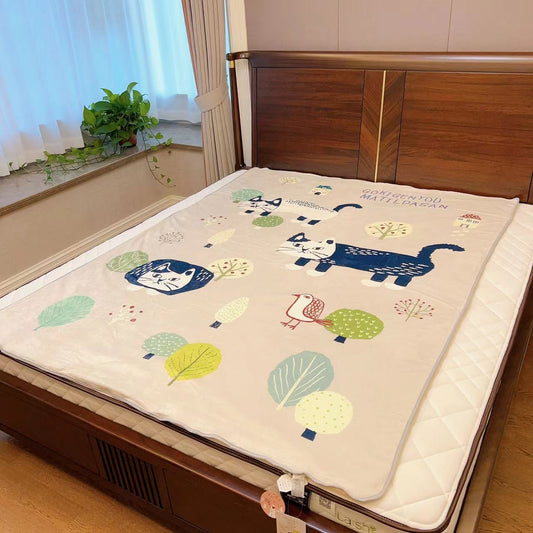 日本kusuguru貓咪印花法蘭絨毯子羊羔毛保暖舒適被蓋毯卡通毯973｜爬貓米白6688-1