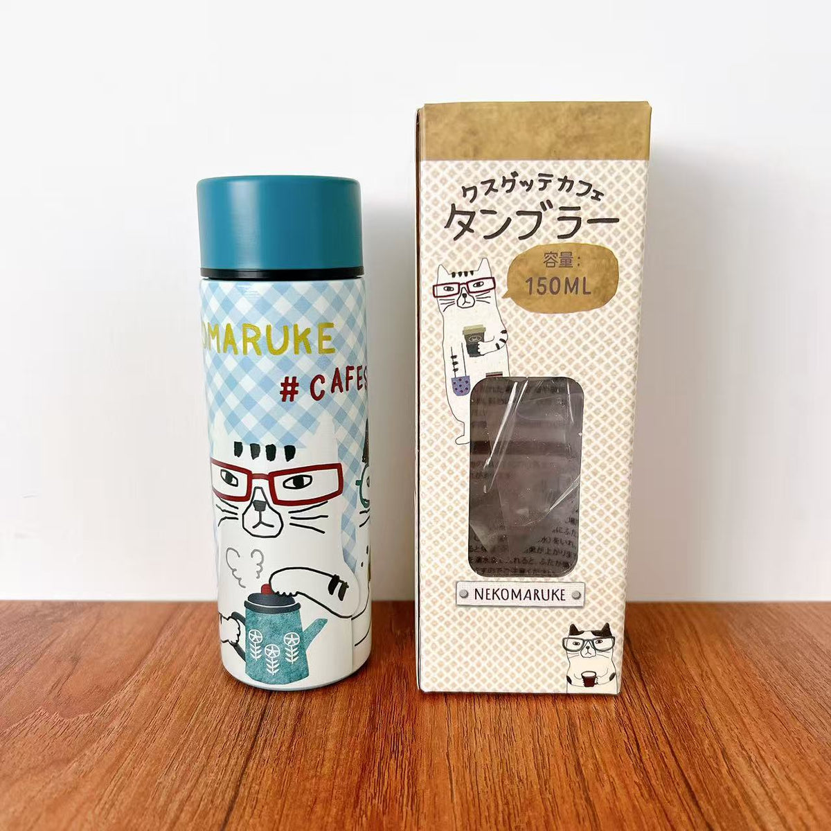 日本Kusuguru正品貓咪法鬥保溫杯口袋杯隔熱方便攜帶316不鏽鋼小型405｜眼鏡貓藍色9412-2／150 ml