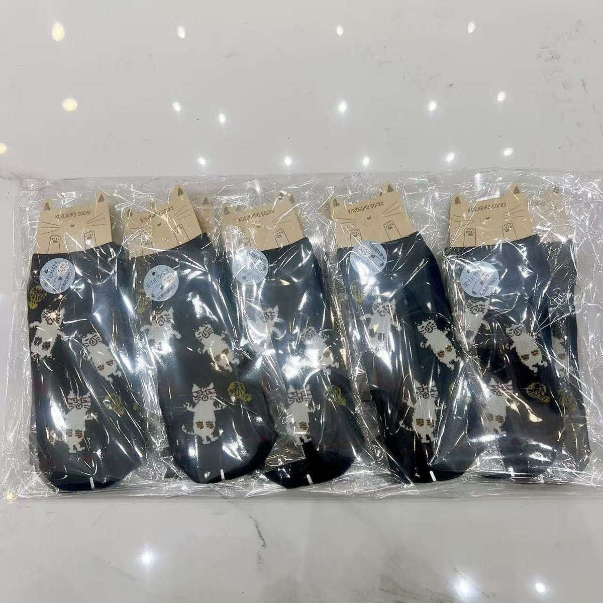 日本Kusuguru提花貓咪船襪中筒襪卡通棉襪堆堆襪襪子521(10雙入)｜船襪眼鏡貓藏藍9159-2／單一尺寸