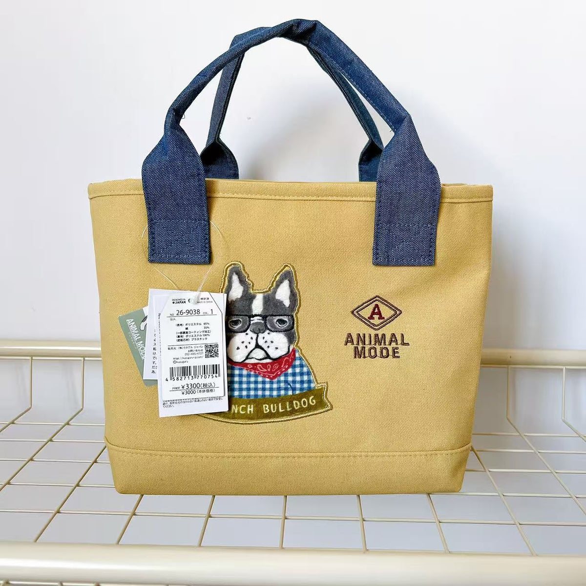 日本Kusuguru正品刺繡貓咪法鬥手提包托特包手提包隔層包布藝502｜保羅黃色9038-1