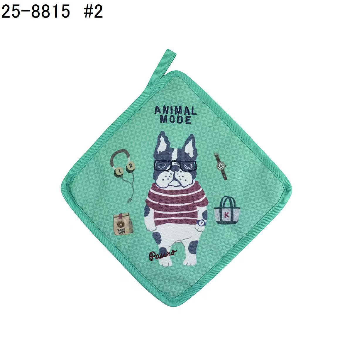 日本Kusuguru正品刺繡貓咪狗子隔熱墊防燙墊餐墊盤墊鍋墊掛式438｜保羅綠色8815-2
