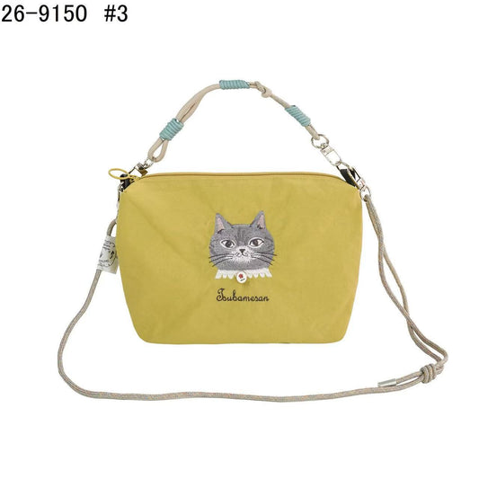 日本Kusuguru正品重工刺繡貓咪斜背包尼龍肩背包手提通勤509｜蜜豆貓頭黃9150-3