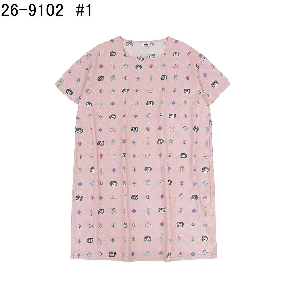 日本Kusuguru正品貓咪印花居家睡裙睡褲綿綢人造棉居家服舒適514｜睡裙爬貓粉9102-1／單一尺寸
