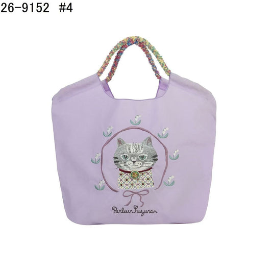 日本Kusuguru正品重工刺繡貓肩背包手提包手提包防塵防潑水507509｜蜜豆貓頭紫9152-4