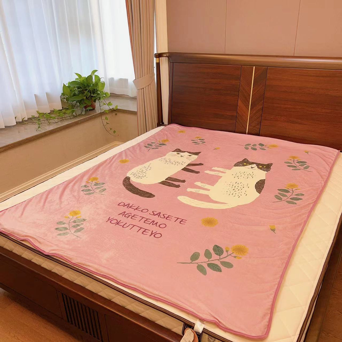 日本kusuguru貓咪印花法蘭絨毯子羊羔毛保暖舒適被蓋毯卡通毯973｜Nago貓粉6689-1
