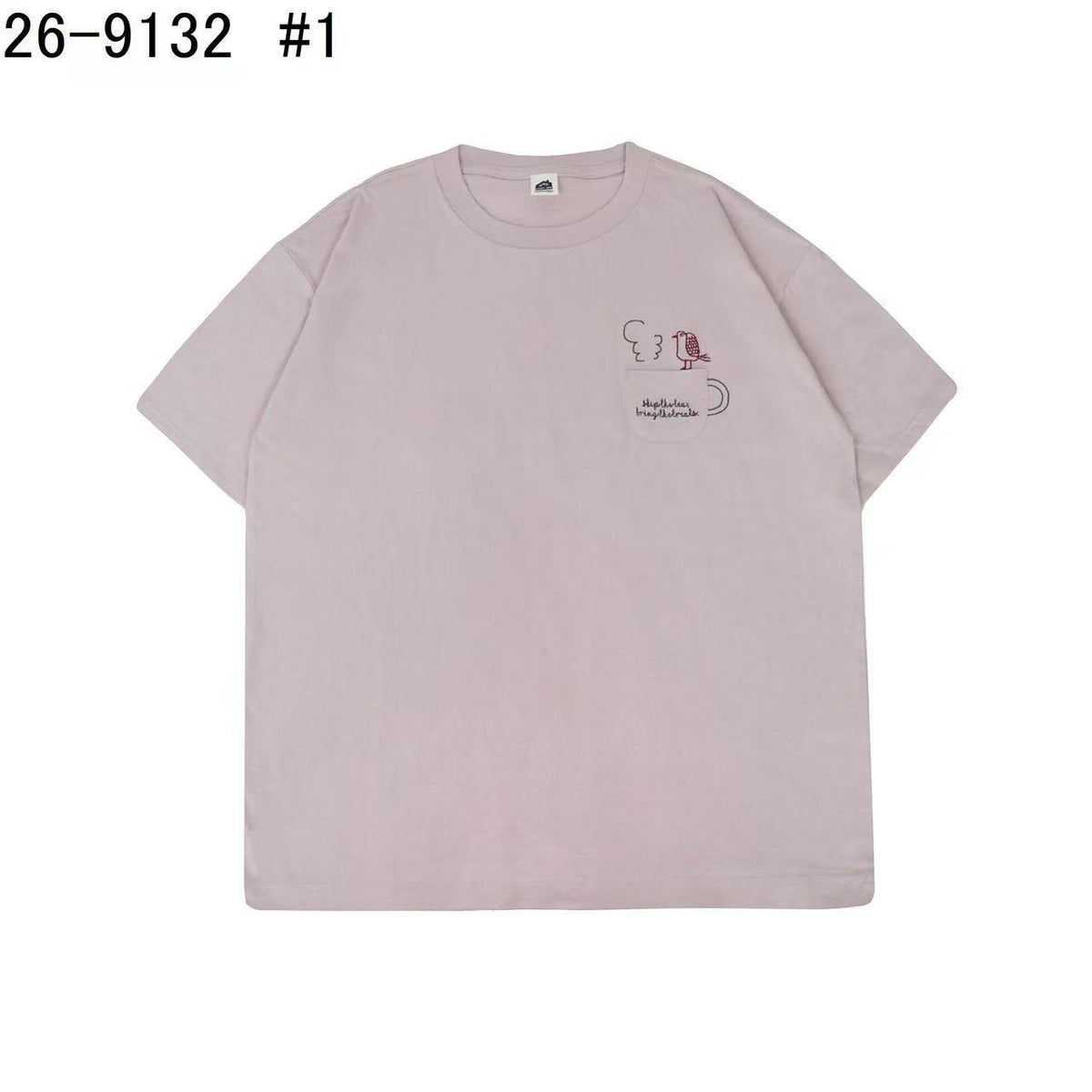 日本Kusuguru正品刺繡貓咪純棉T恤圓領短袖休閒女性純棉卡通52725｜爬貓粉色9132-1／單一尺寸