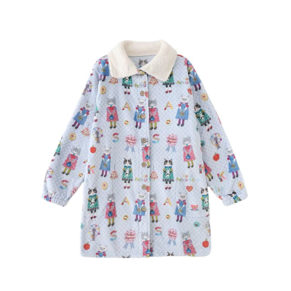 Kusuguru正品蜜豆公主圖案居家服法蘭絨睡衣睡袍保暖舒適PR005｜蜜豆藍色9519-2／單一尺寸