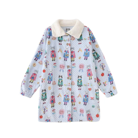 Kusuguru正品蜜豆公主圖案居家服法蘭絨睡衣睡袍保暖舒適PR005｜蜜豆藍色9519-2／單一尺寸