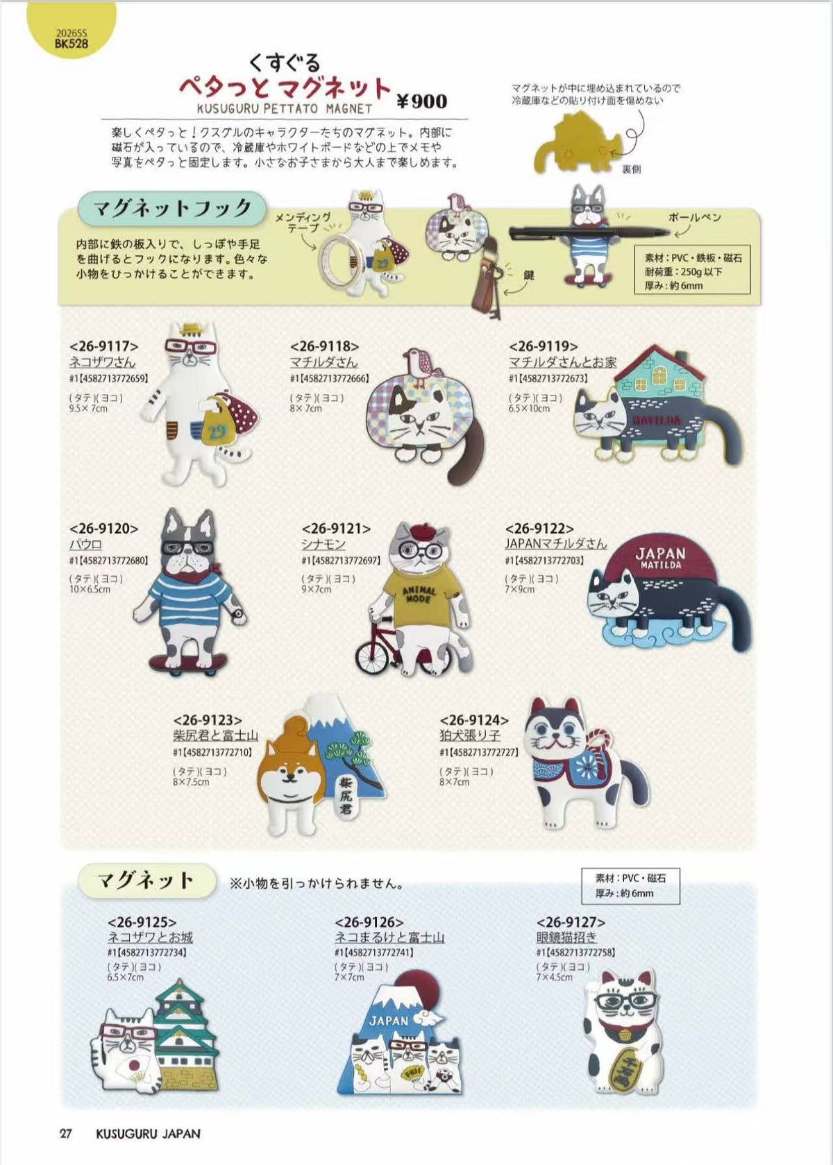 Kusuguru貓咪狗子造型冰箱貼PVC鐵板磁鐵貼卡通動物磁吸掛勾528｜購物眼鏡貓9117 尺寸