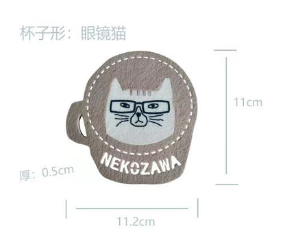 日本KUSUGURU新款杯墊貓咪隔熱墊防燙盤子碗墊耐高溫桌面可愛844｜杯子型眼鏡貓藏青（3 片裝) 尺寸