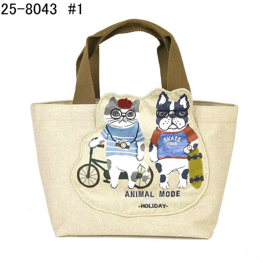 日本kusuguru刺繡露西保羅手提包手提包飯盒包逛街購物通勤布302｜露西保羅米色8043-1