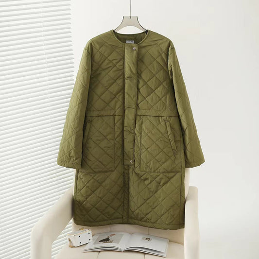 日本kusuguru秋冬外套絎縫棉服保暖休閒日系文藝寬鬆中長款220｜軍綠7675-3／單一尺寸