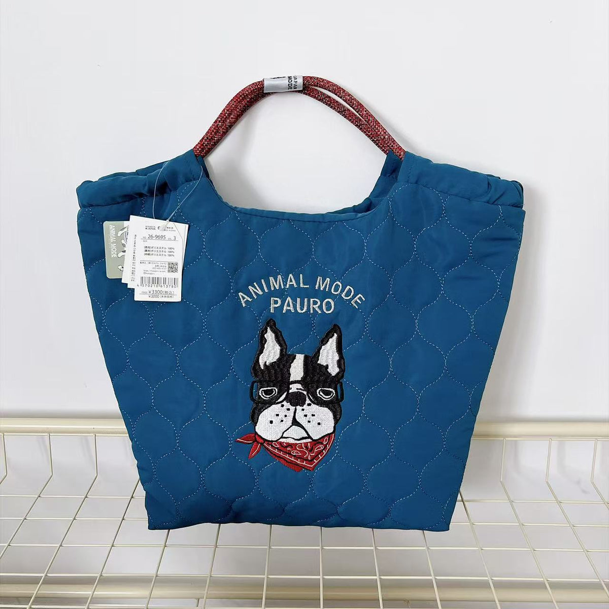 日本Kusuguru正品刺繡保羅絎縫手提包肩背包手提包購物通勤623｜保羅雀藍9695-3