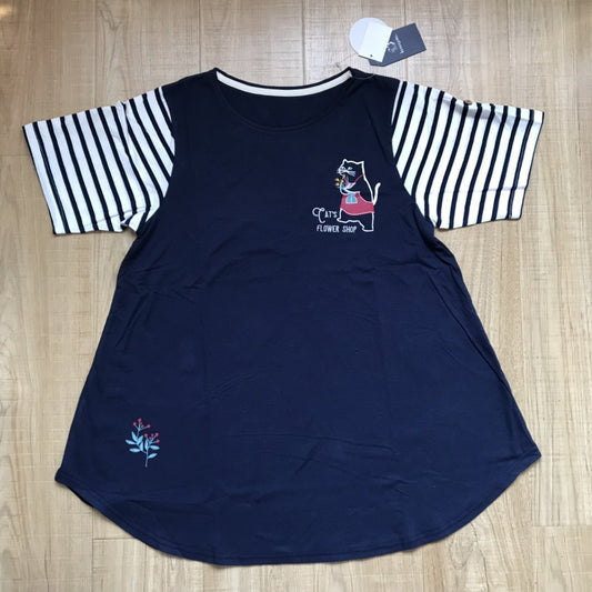 日本原單KUSUGURU品牌新款純棉居家服棉T中長款｜藏青色／單一尺寸