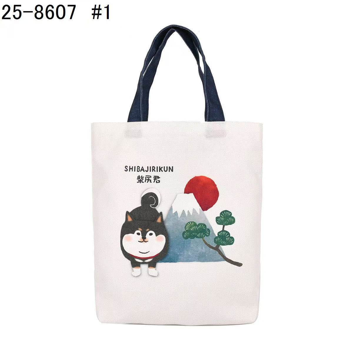 日本Kusuguru正品數位印花肩背包手提包手提包通勤包補習帆布433｜柴犬白色8607-1