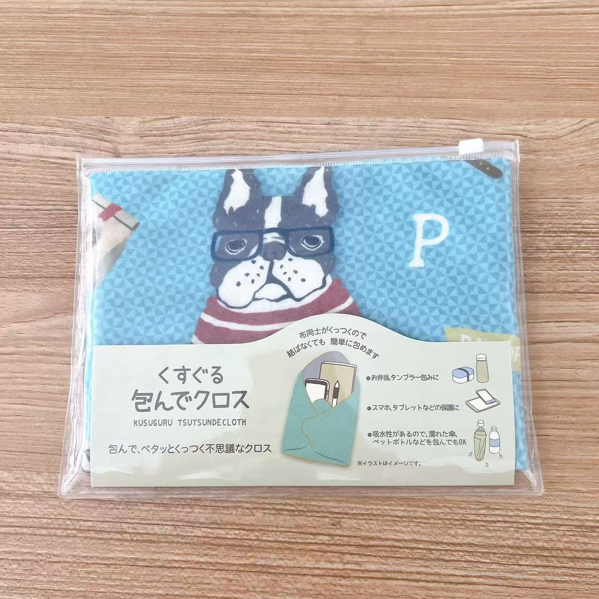 日本Kusuguru印花百貼布單反iPad飯盒筆袋雨傘收納布自粘布414｜保羅藍8564-2