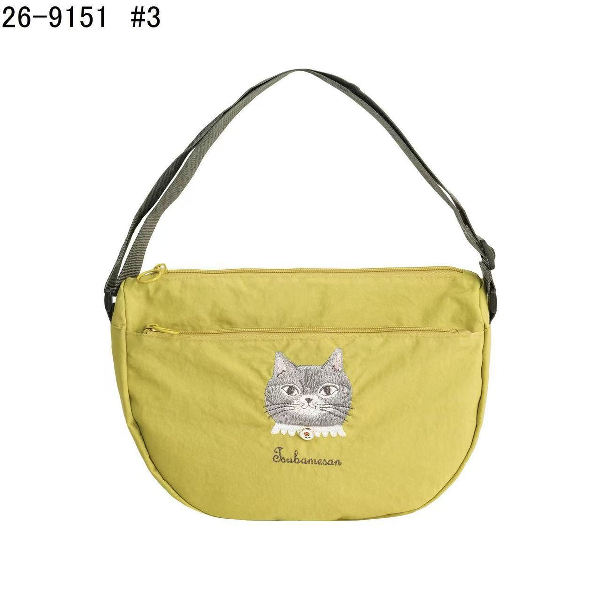 日本Kusuguru正品重工刺繡貓咪法鬥斜背包月亮包腋下包肩背包509｜蜜豆貓頭黃9151-3